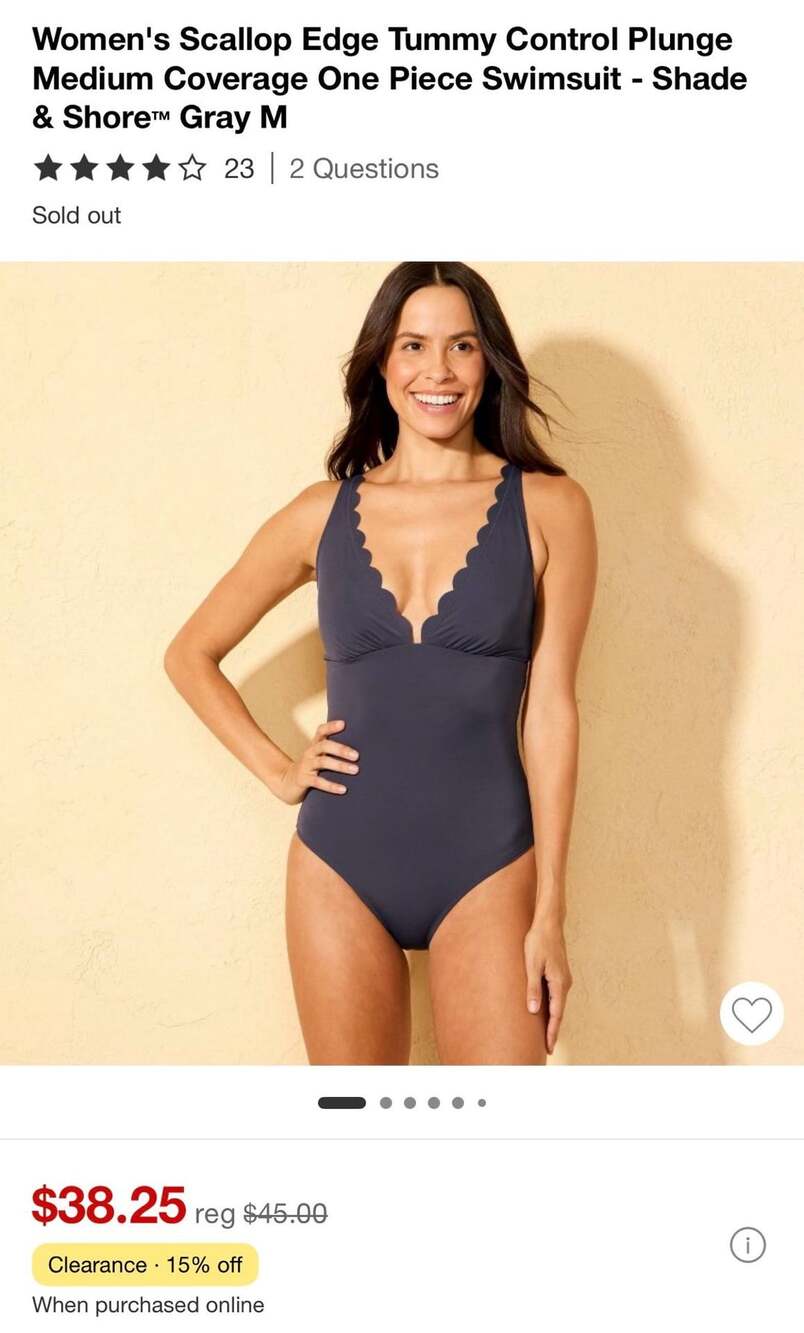Women's Scallop Edge Tummy Control Plunge Medium Coverage One Piece Swimsuit M